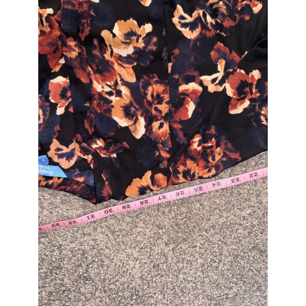 Simply Vera Vera Wang Blouse WomenXL Black Orange Floral Long Sleeve V-Neck Top - Picture 8 of 10